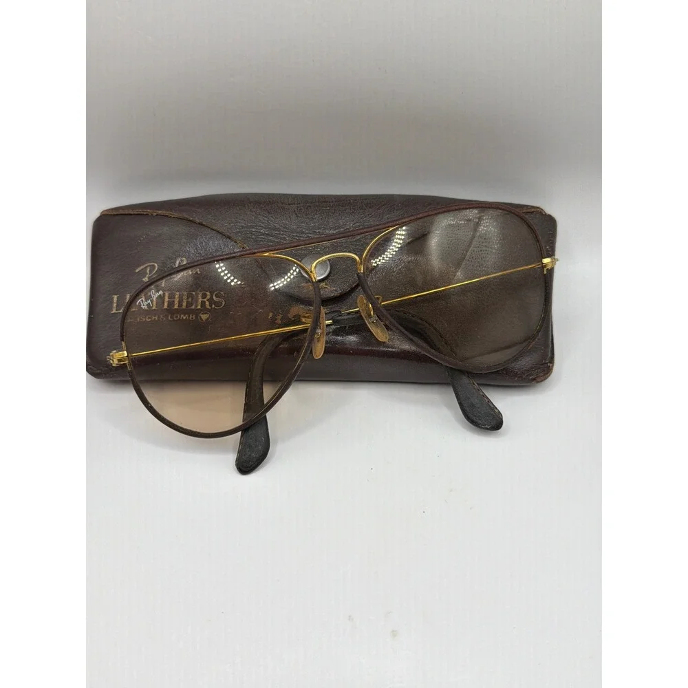 Ray-Ban Sunglasses Mens 58[]14 Brown Vintage B&L Leathers Aviator Gold Frame